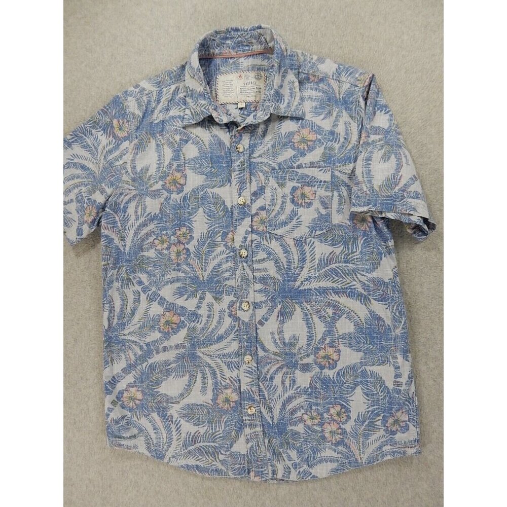 FatFace 100% Cotton Floral‎ Hawaiian S/S Button Down Shirt (Men's Small) Blue